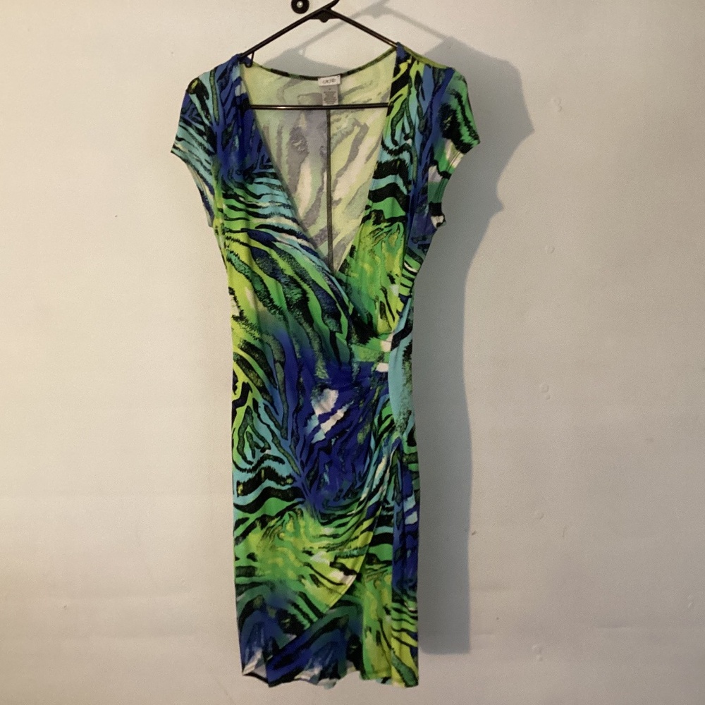 Cache Dress - M - vibrant lime green/black/blue